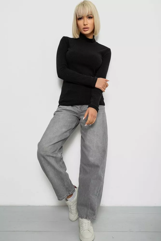 Купить Гольф женский однотонный в рубчик, цвет черный, 257R101 - Фото №2