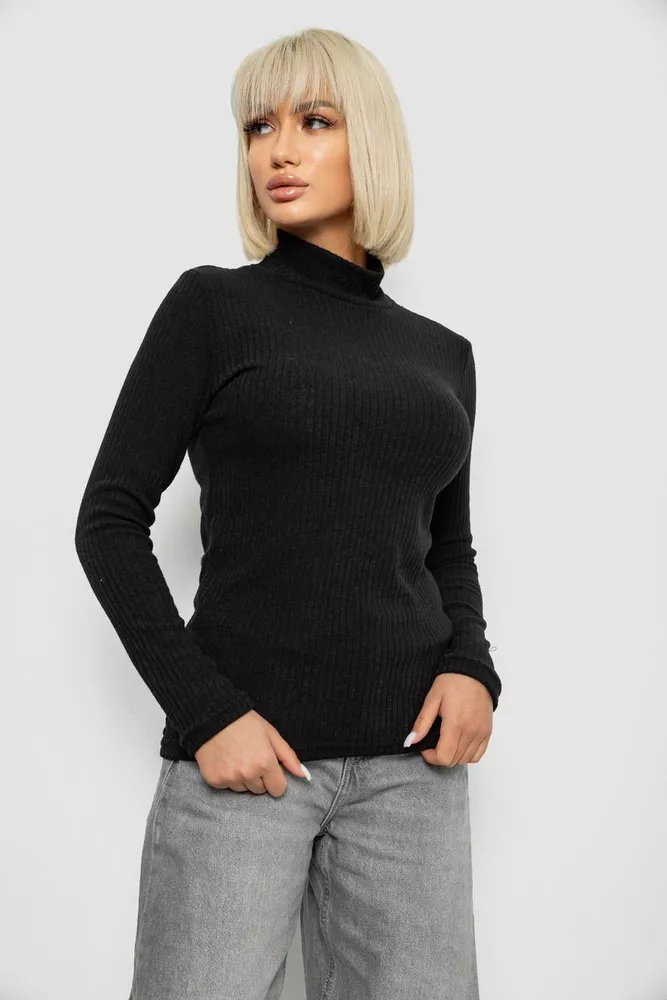 Купить Гольф женский однотонный в рубчик, цвет черный, 257R101 - Фото №3