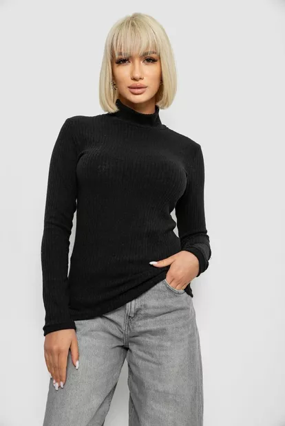 Гольф женский однотонный в рубчик, цвет черный, 257R101