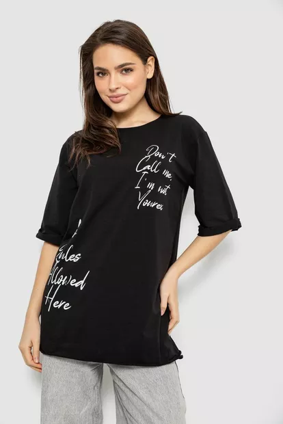 Футболка женская с принтом 0, цвет черный, 244R1024-1