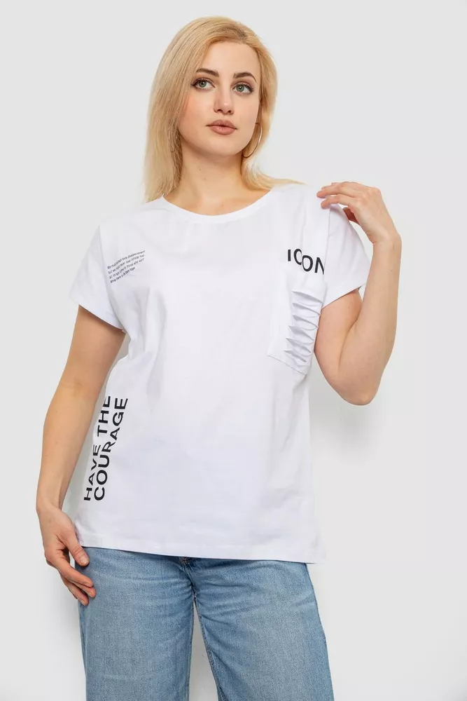 Купить Футболка женская с принтом, цвет белый, 244R2318-5 - Фото №1