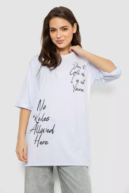 Футболка жіноча з принтом 0, колір білий, 244R1024-1