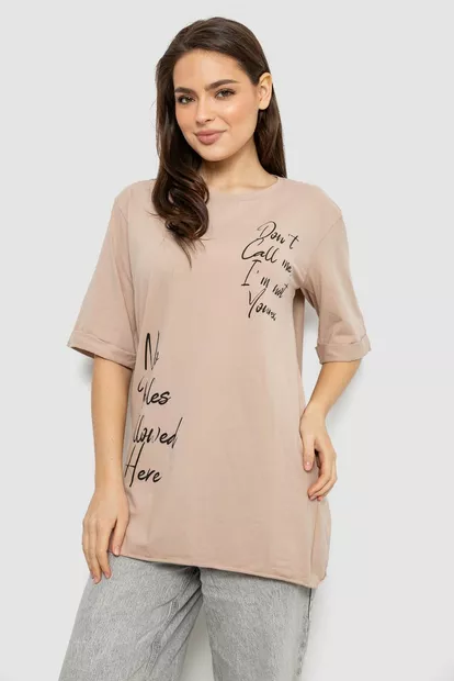 Футболка женская с принтом 0, цвет бежевый, 244R1024-1