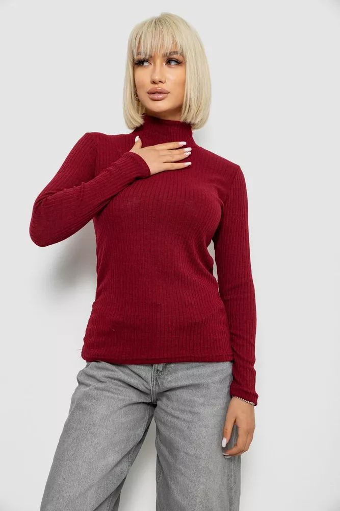 Купить Гольф женский однотонный в рубчик, цвет бордовый, 257R101 - Фото №1