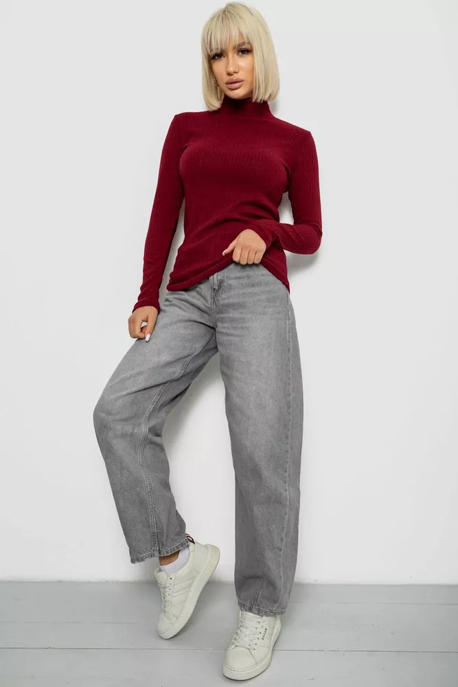 Купить Гольф женский однотонный в рубчик, цвет бордовый, 257R101 - Фото №2