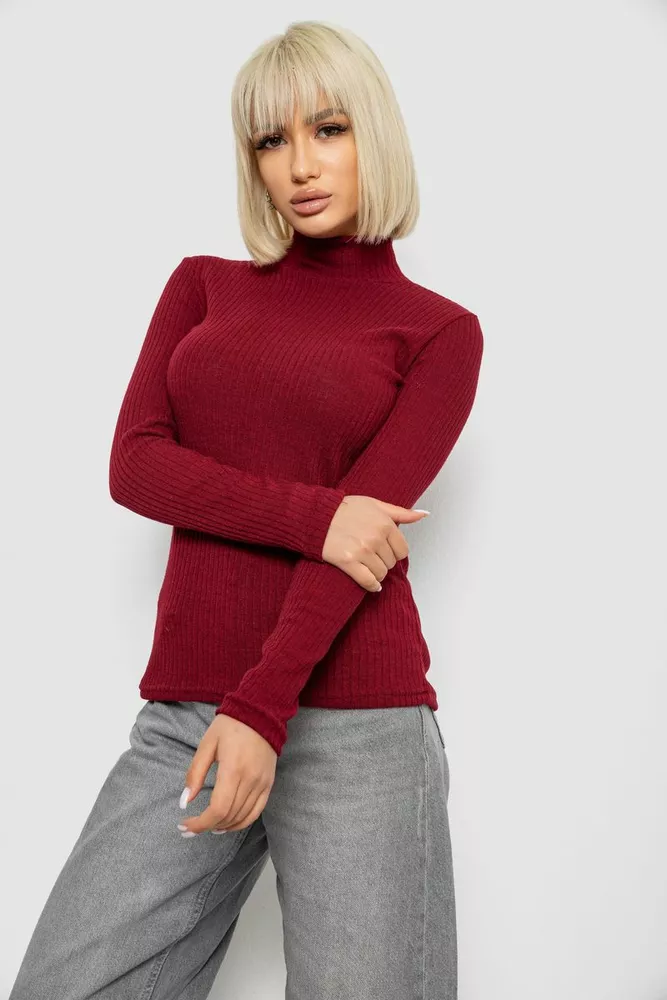 Купить Гольф женский однотонный в рубчик, цвет бордовый, 257R101 - Фото №3