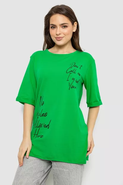 Футболка жіноча з принтом 0, колір зелений, 244R1024-1