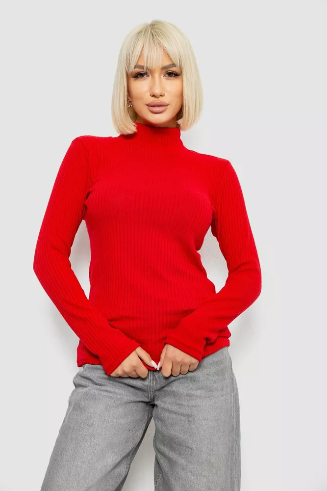 Купить Гольф женский однотонный в рубчик, цвет красный, 257R101 - Фото №1