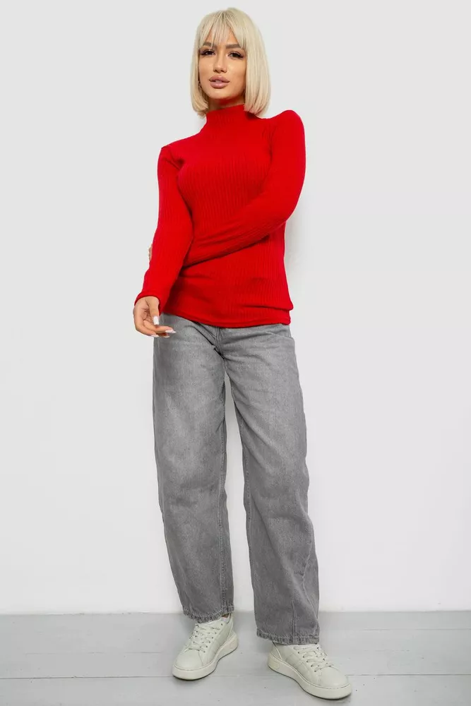 Купить Гольф женский однотонный в рубчик, цвет красный, 257R101 - Фото №2