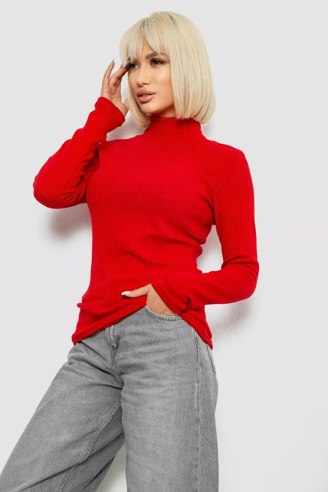 Купить Гольф женский однотонный в рубчик, цвет красный, 257R101 - Фото №3