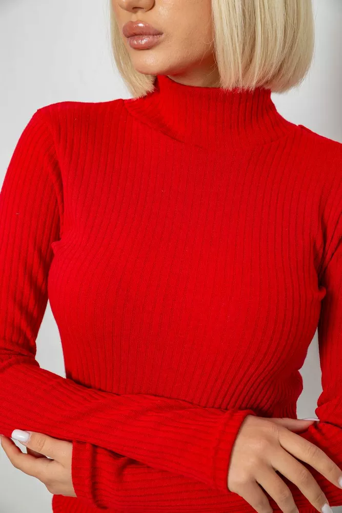 Купить Гольф женский однотонный в рубчик, цвет красный, 257R101 - Фото №5