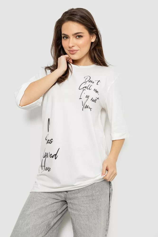 Купити Футболка жіноча з принтом 0, колір молочний, 244R1024-1 оптом - Фото №1