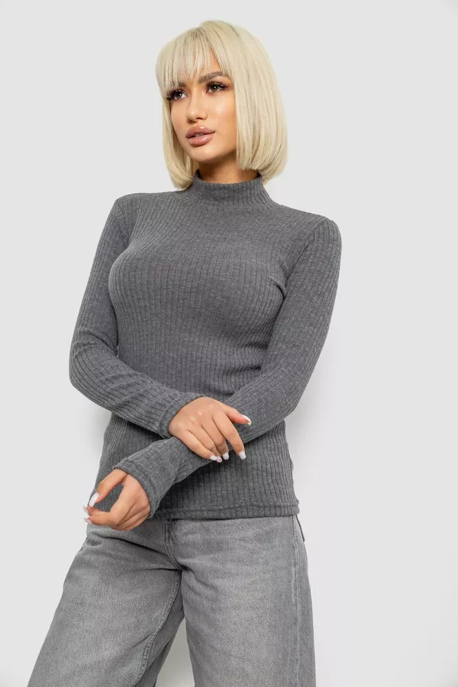 Купить Гольф женский однотонный в рубчик, цвет серый, 257R101 - Фото №3