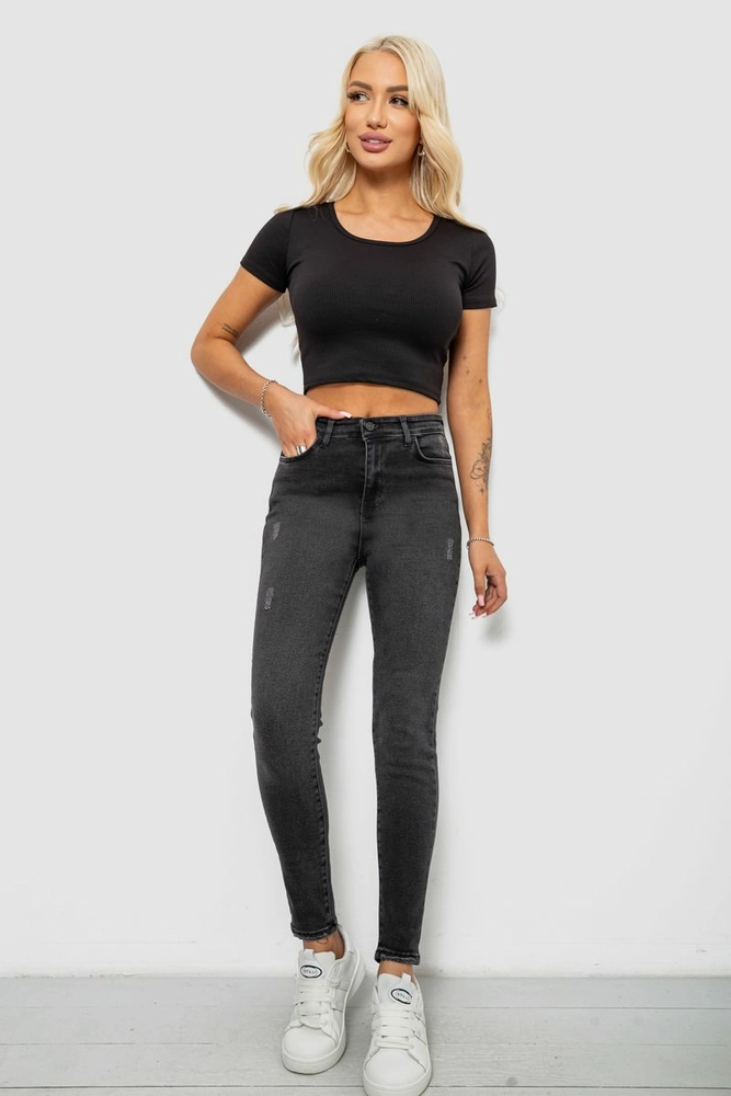 Купити Джинси жіночі однотонні Skinny, колір сірий, 244RS123 - Фото №2