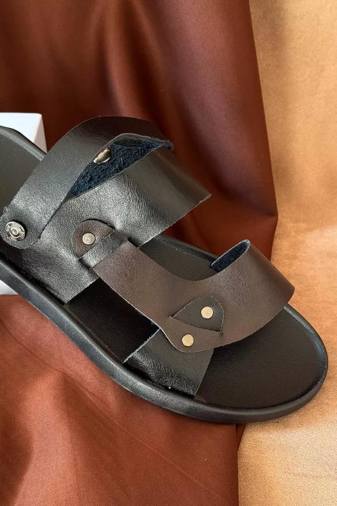 Купити Сандалії чоловічі, колір чорно-коричневий, 214R77 - Фото №2