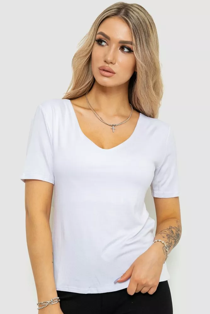 Купити Футболка жіноча однотонна, колір білий, 186R309 оптом - Фото №1