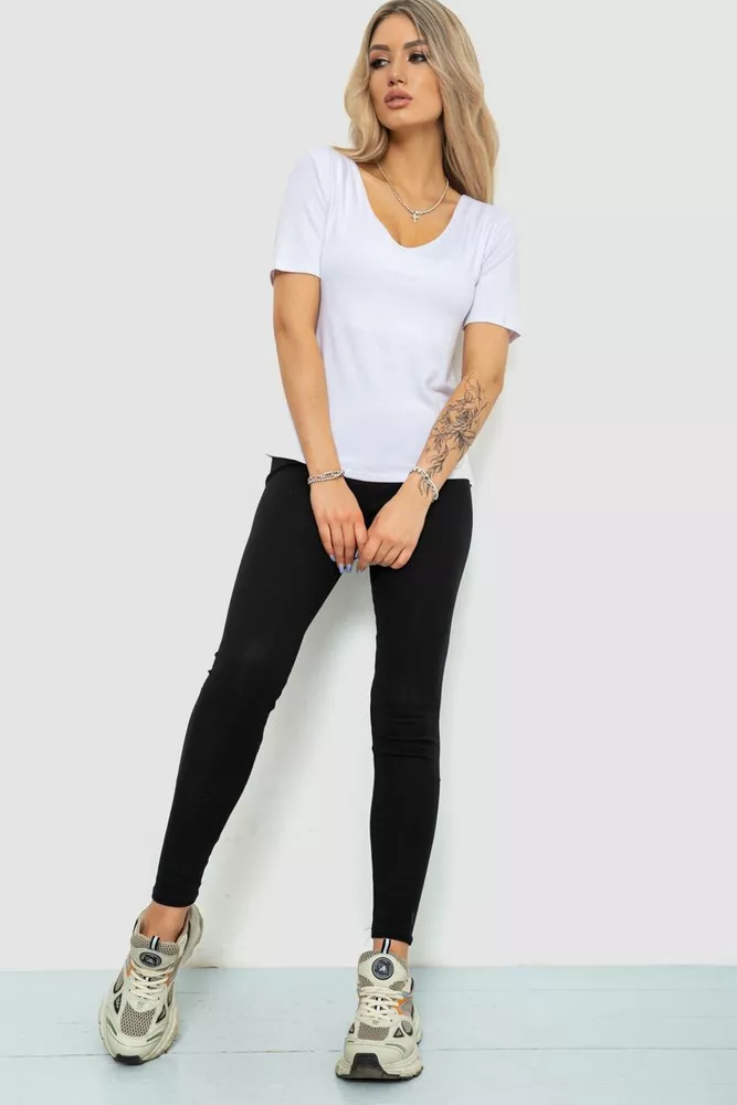 Купити Футболка жіноча однотонна, колір білий, 186R309 оптом - Фото №2