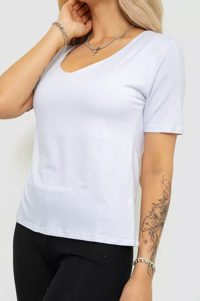 Купити Футболка жіноча однотонна, колір білий, 186R309 оптом - Фото №3