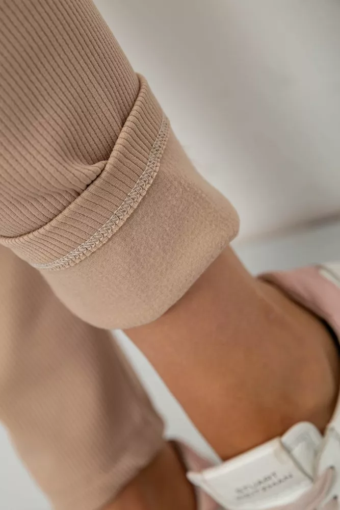 Купить Лосины в рубчик на флисе, цвет бежевый, 244R1709-1 оптом - Фото №6