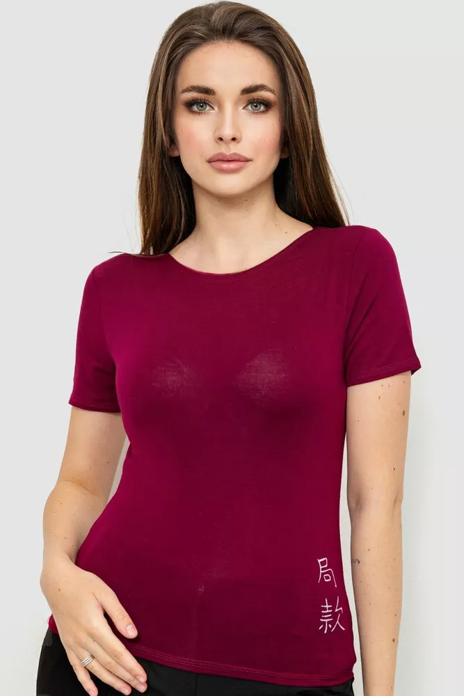 Купити Футболка жіноча, колір бордовий, 186R653 - Фото №1