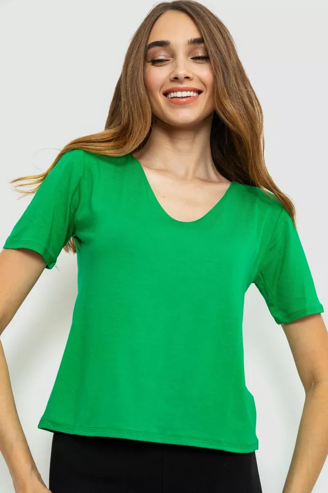 Купити Футболка жіноча однотонна, колір зелений, 186R309 - Фото №1