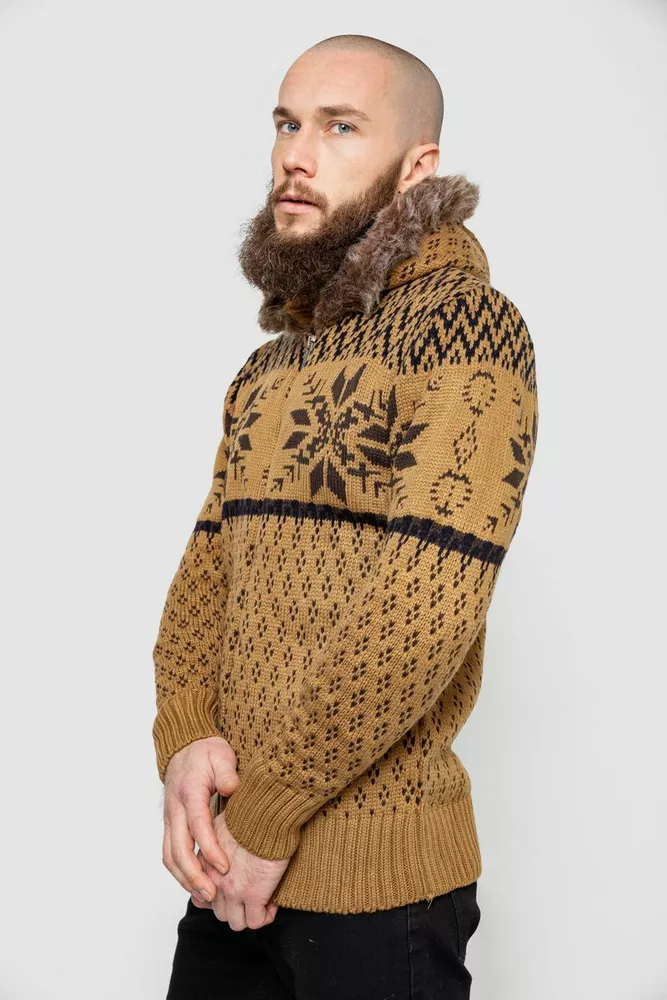 Купити Кофта чоловіча на блискавці з капюшоном, колір коричневий, 214R10627 - Фото №3