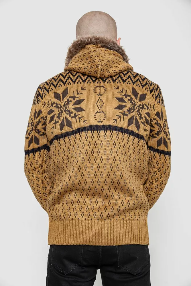 Купити Кофта чоловіча на блискавці з капюшоном, колір коричневий, 214R10627 - Фото №4