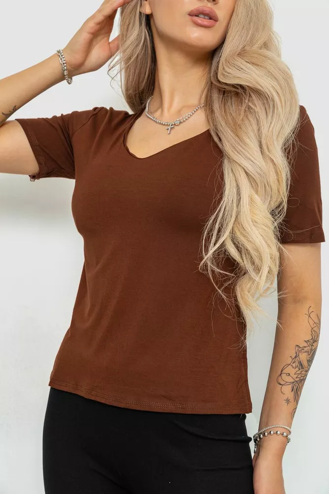 Купити Футболка жіноча однотонна, колір коричневий, 186R309 оптом - Фото №3
