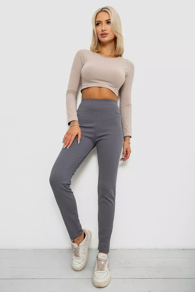 Купити Лосини в рубчик на флісі, колір сірий, 244R1709-1 - Фото №2