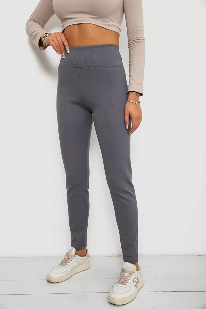 Купити Лосини в рубчик на флісі, колір сірий, 244R1709-1 - Фото №3