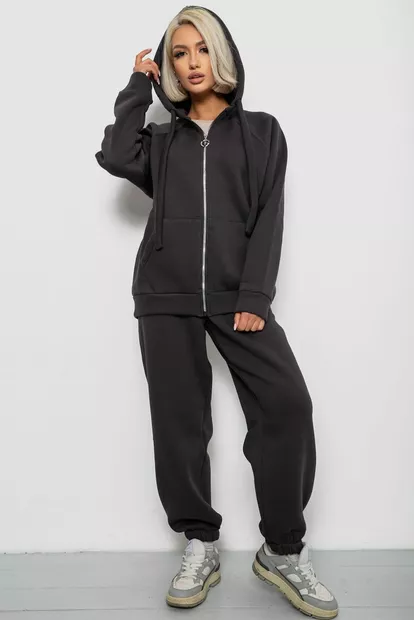 Спортивний костюм жіночий на флісі, колір грифельний, 247R1059