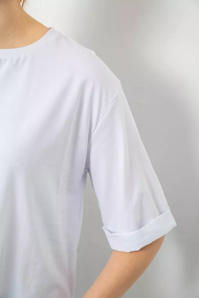 Купити Футболка жіноча однотонна, колір білий, 244R1036-5 - Фото №5