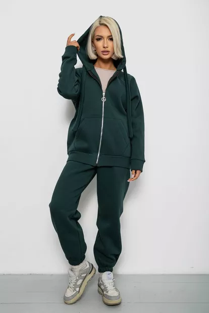 Спортивный костюм женский на флисе, цвет зеленый, 247R1059