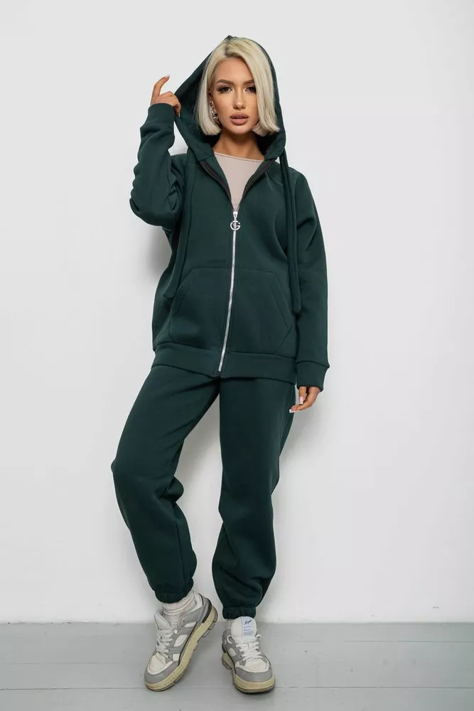 Купить Спортивный костюм женский на флисе, цвет зеленый, 247R1059 - Фото №1