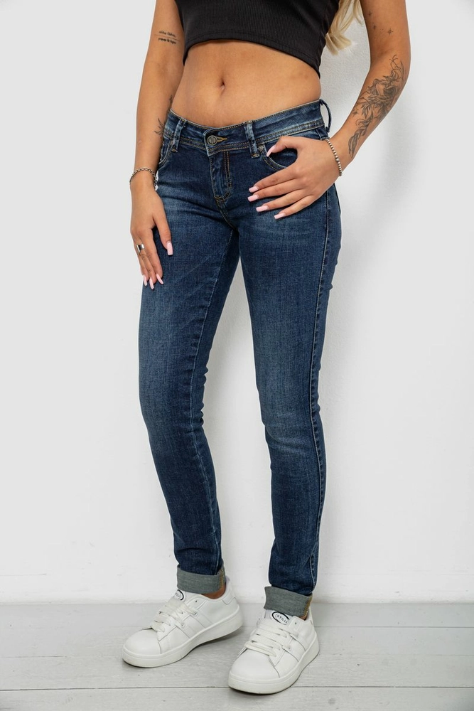 Купити Джинси жіночі однотонні Skinny, колір синій, 244RSH9518 - Фото №3