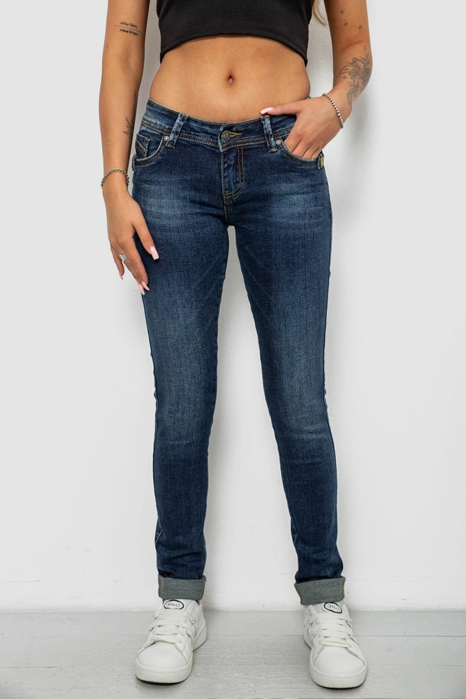 Купити Джинси жіночі однотонні Skinny, колір синій, 244RSH9518 - Фото №1