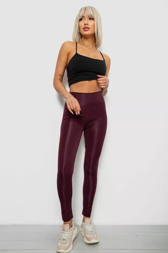 Купити Лосини жіночі однотонні, колір темно-сливовий, 214R155-1 - Фото №2