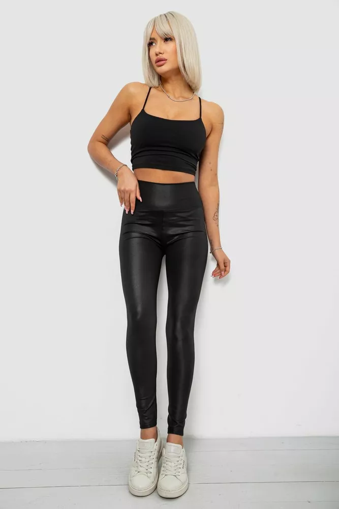 Купити Лосини жіночі однотонні, колір чорний, 214R155-1 - Фото №2