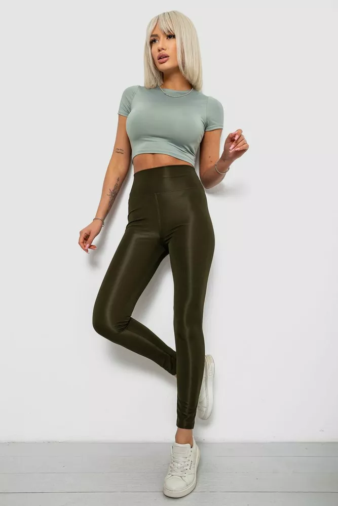 Купити Лосини жіночі однотонні, колір хакі, 214R155-1 - Фото №2