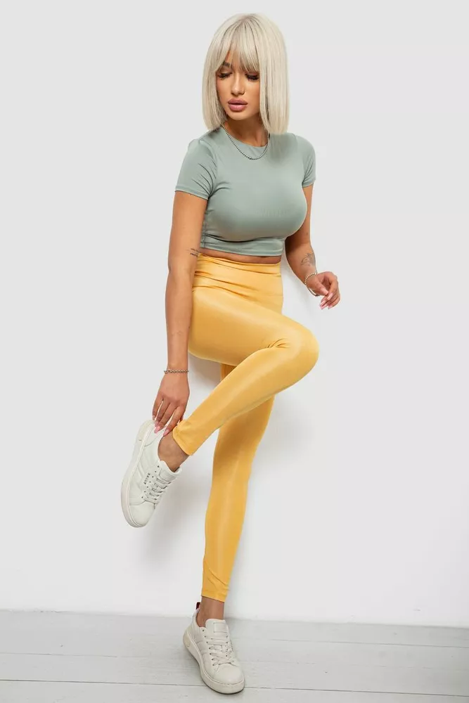 Купити Лосини жіночі однотонні, колір жовтий, 214R155-1 - Фото №2
