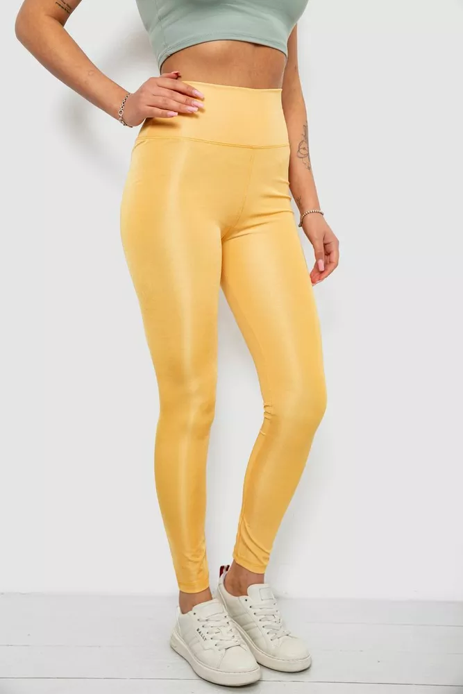 Купити Лосини жіночі однотонні, колір жовтий, 214R155-1 - Фото №3