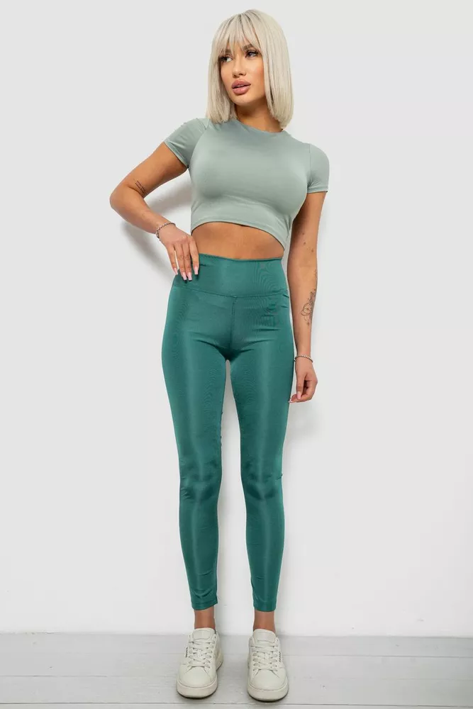Купити Лосини жіночі однотонні, колір зелений, 214R155-1 - Фото №2