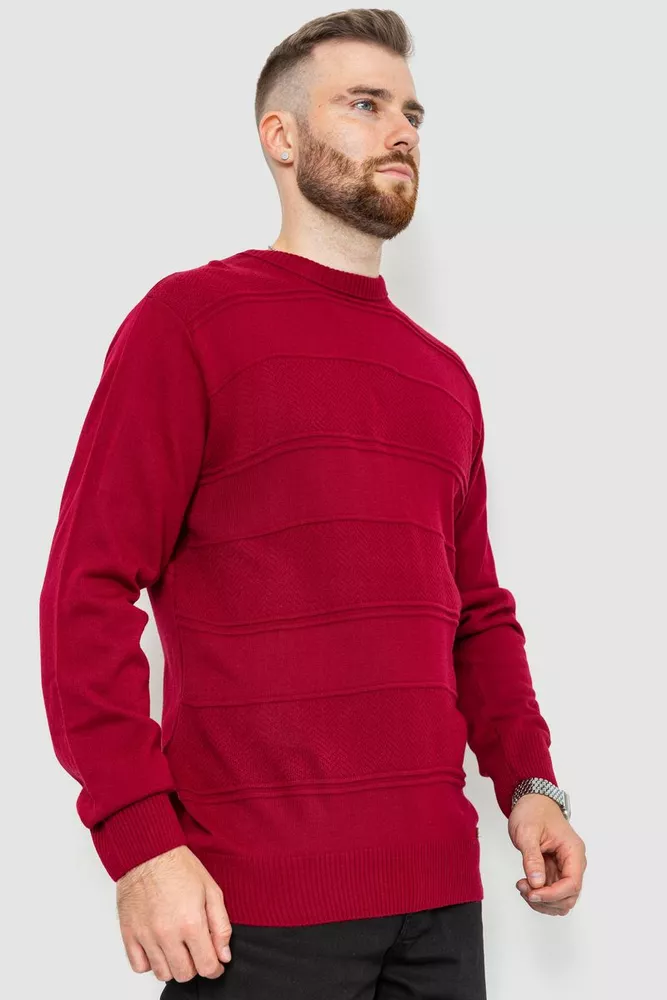 Купити Светр чоловічий однотонний, колір бордовий, 229R2030 - Фото №3