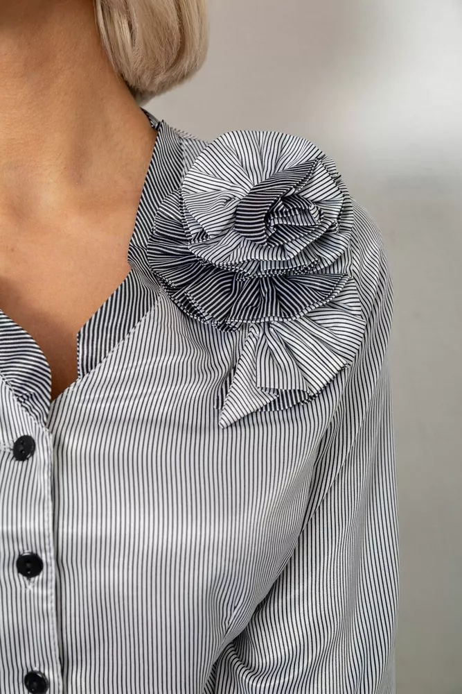 Купить Блуза классическая в полоску с   -уценка, цвет черно-белый, 230R067-U - Фото №5