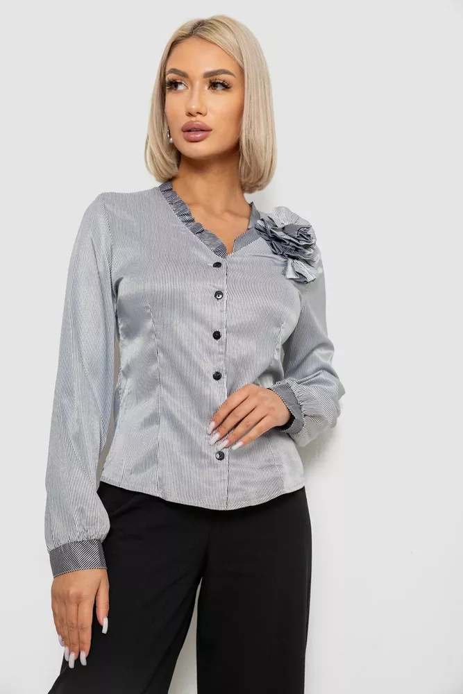 Купить Блуза классическая в полоску с   -уценка, цвет черно-белый, 230R067-U - Фото №1