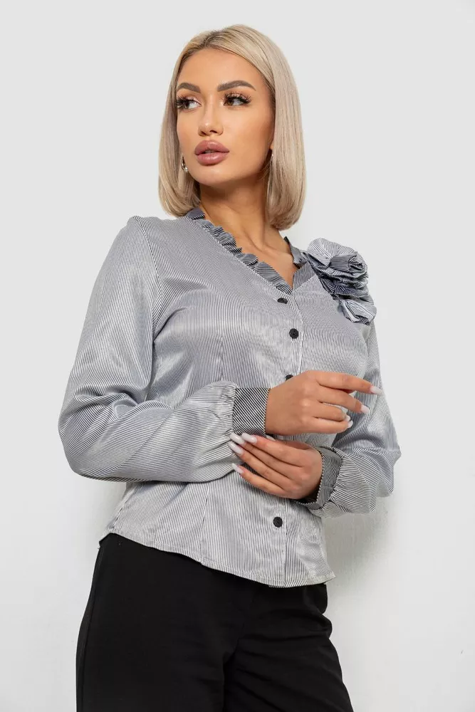 Купити Блуза класична в смужку  -уцінка, колір чорно-білий, 230R067-U-1 - Фото №3