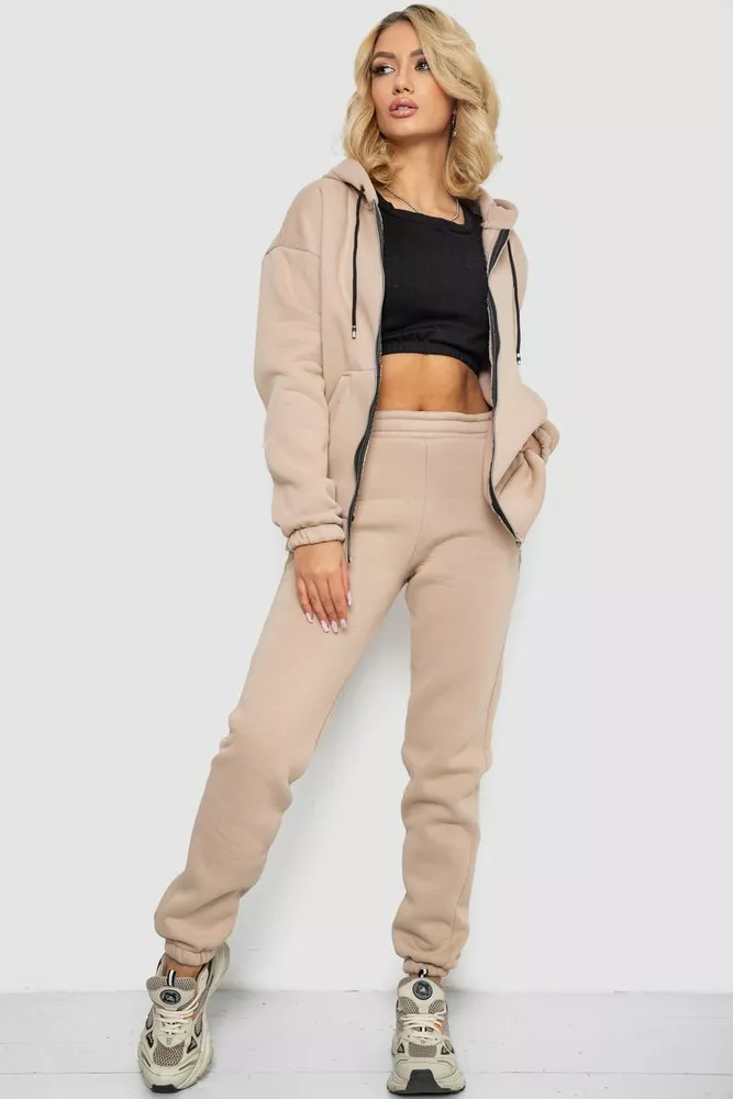 Купить Спортивный костюм женский на флисе на молнии  -уценка, цвет светло-бежевый, 247R1060-U-86 - Фото №1