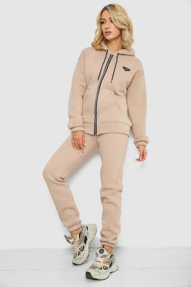 Купить Спортивный костюм женский на флисе на молнии  -уценка, цвет светло-бежевый, 247R1060-U-87 - Фото №3