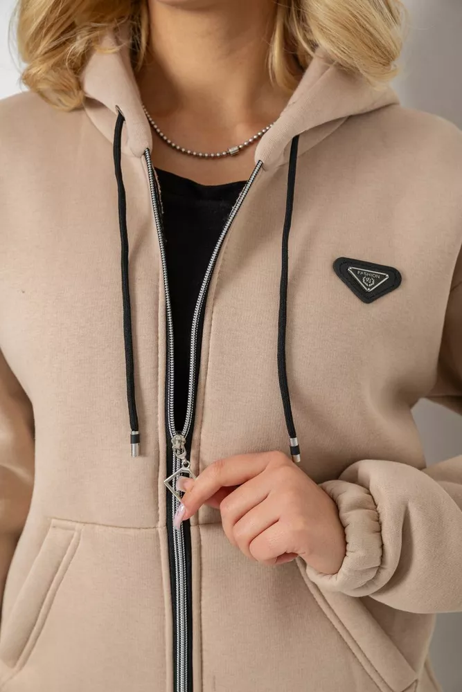 Купить Спортивный костюм женский на флисе на молнии  -уценка, цвет светло-бежевый, 247R1060-U-87 - Фото №5