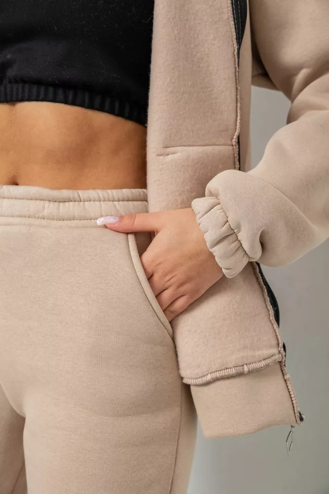 Купить Спортивный костюм женский на флисе на молнии  -уценка, цвет светло-бежевый, 247R1060-U-87 - Фото №7